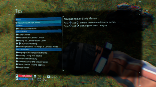 Tips screenshot of Death Stranding video game interface.