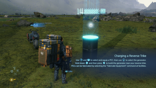 Tutorial screenshot of Death Stranding video game interface.
