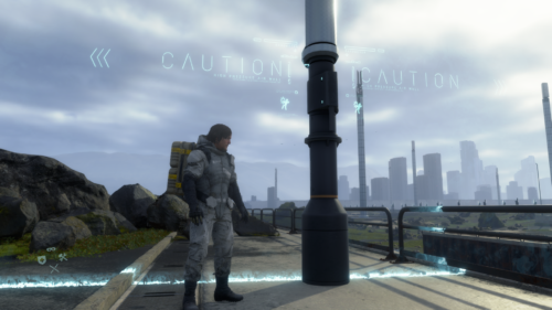 Warning screenshot of Death Stranding video game interface.