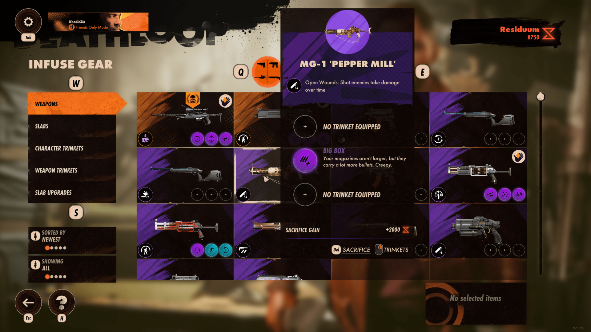 Weapons screenshot of Deathloop video game interface.