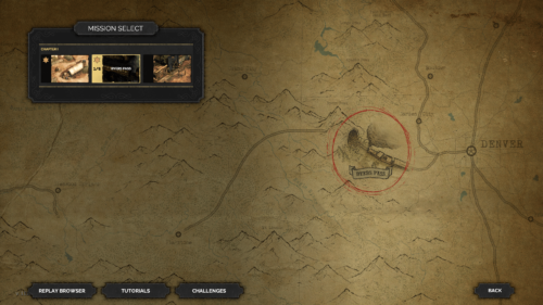 Mission Select screenshot of Desperados III video game interface.