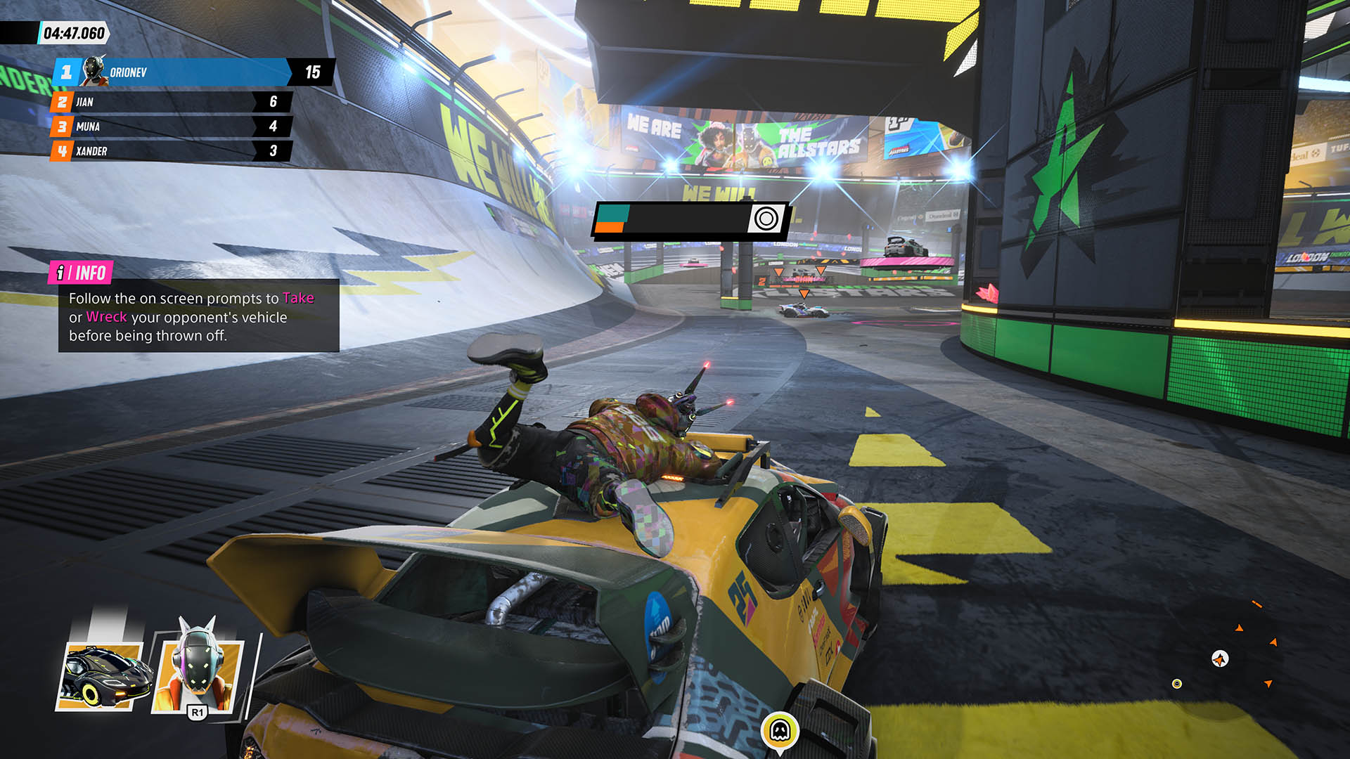 Takeover HUD screenshot of Destruction AllStars video game interface.