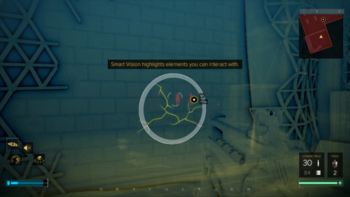 Smart vision screenshot of Deus Ex: Mankind Divided video game interface.