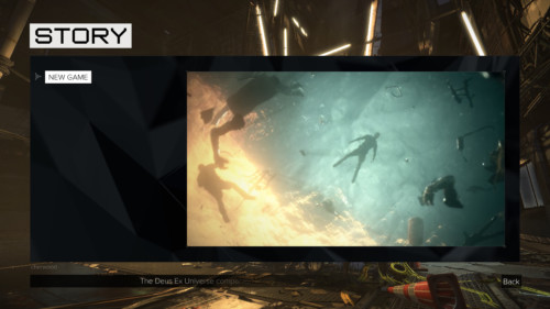 Story screenshot of Deus Ex: Mankind Divided video game interface.