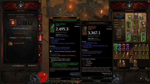 Salvage item screenshot of Diablo III video game interface.