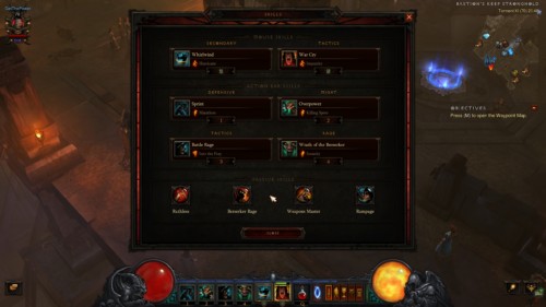 Skills screenshot of Diablo III video game interface.