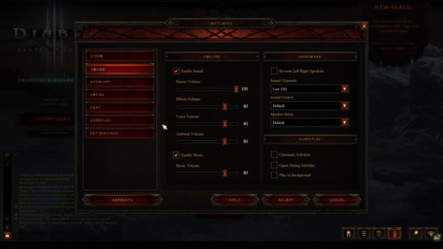 Sound screenshot of Diablo III video game interface.