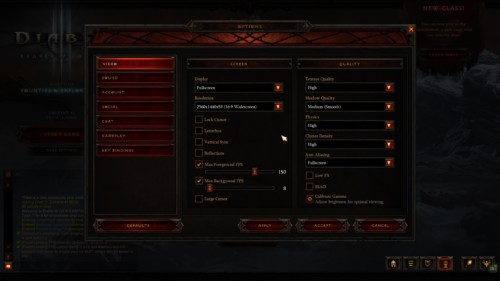 Video screenshot of Diablo III video game interface.