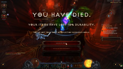 You have died screenshot of Diablo III video game interface.