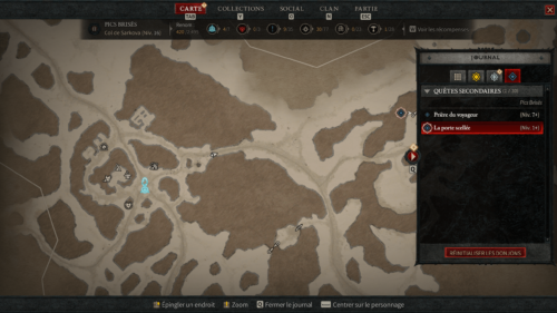 Map screenshot of Diablo IV Beta video game interface.