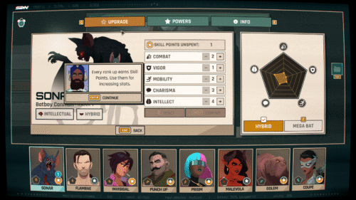 Character screenshot of Dispatch video game interface.