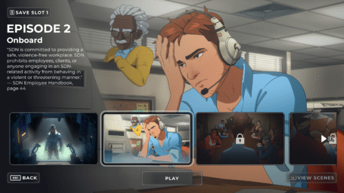 Episodes screenshot of Dispatch video game interface.