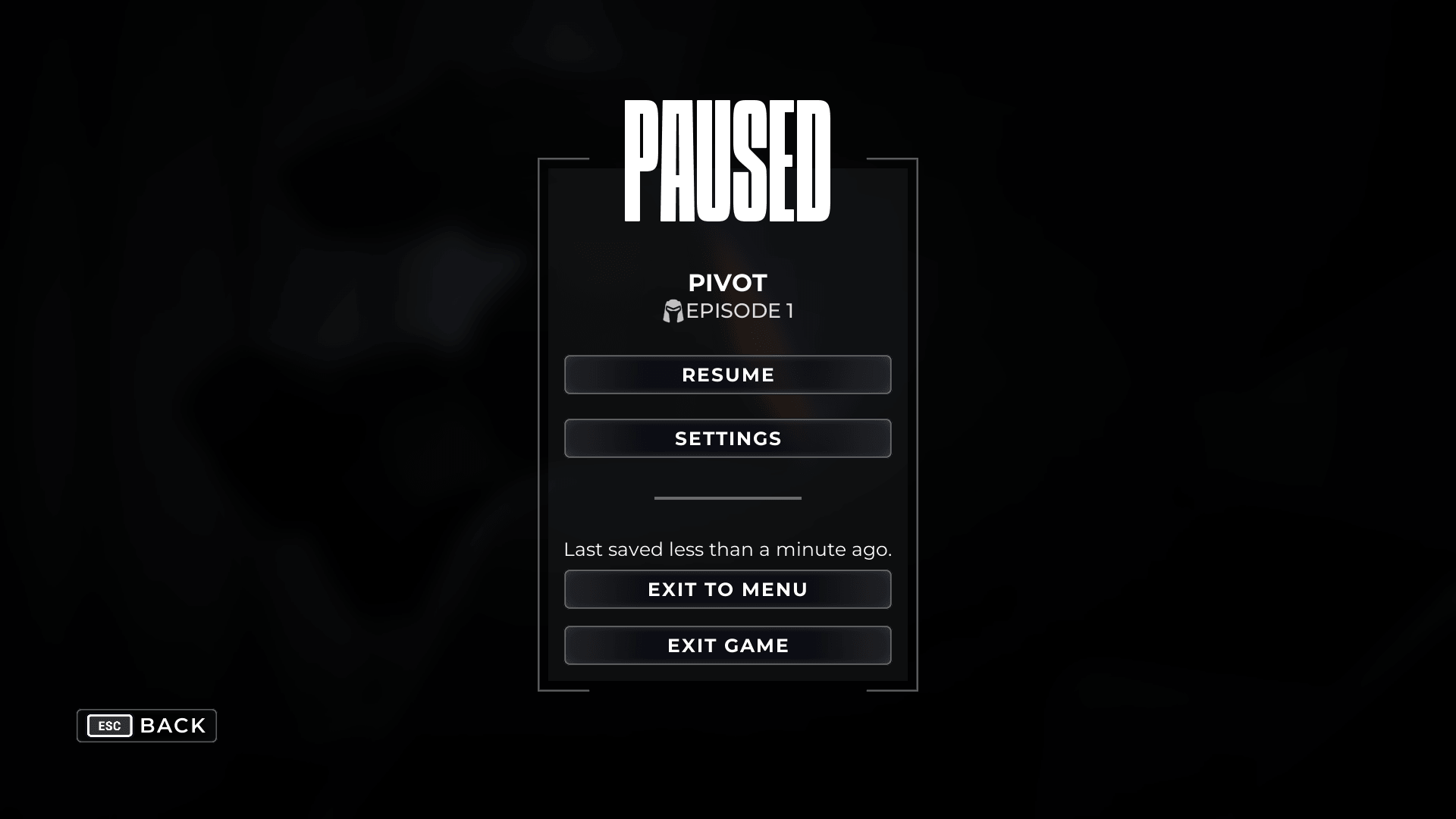 Pause screenshot of Dispatch video game interface.
