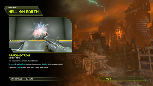 Loading screenshot of Doom Eternal video game interface.