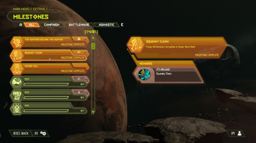 Milestones screenshot of Doom Eternal video game interface.