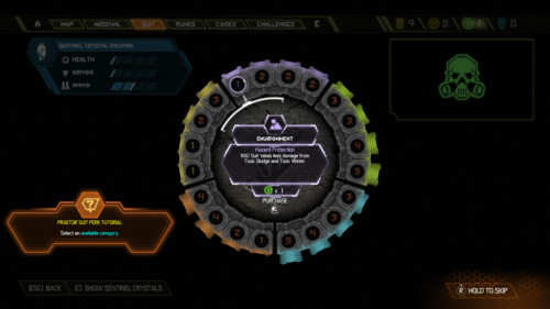Praetor suit perk tutorial screenshot of Doom Eternal video game interface.