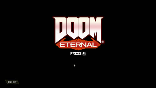 Press start screenshot of Doom Eternal video game interface.
