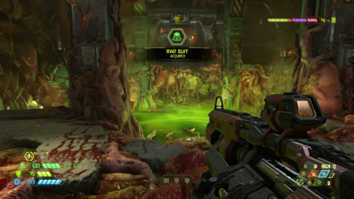 Rad suit acquired screenshot of Doom Eternal video game interface.