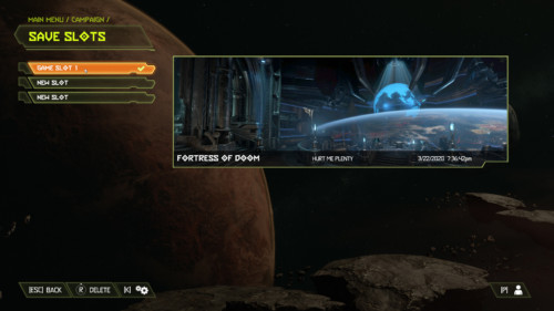 Save slots screenshot of Doom Eternal video game interface.