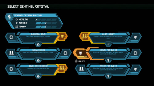Select sentinel crystal screenshot of Doom Eternal video game interface.