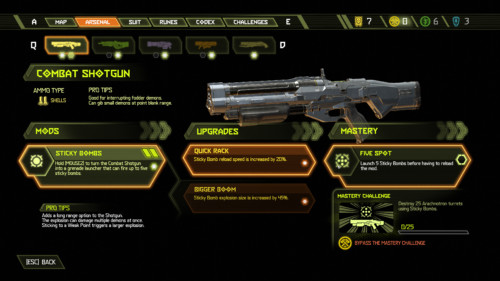Weapon upgrades screenshot of Doom Eternal video game interface.