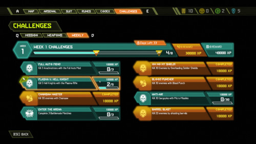 Weekly challenges screenshot of Doom Eternal video game interface.
