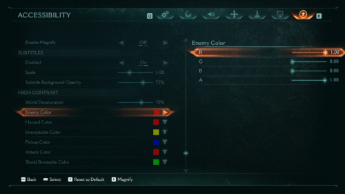 Accessibility screenshot of Doom: The Dark Ages video game interface.