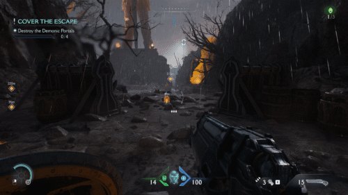HUD screenshot of Doom: The Dark Ages video game interface.