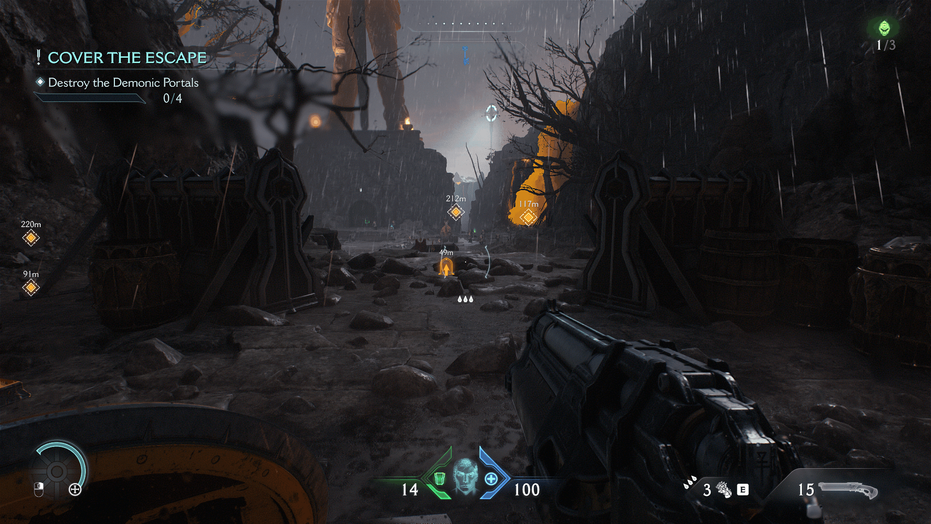 HUD screenshot of Doom: The Dark Ages video game interface.
