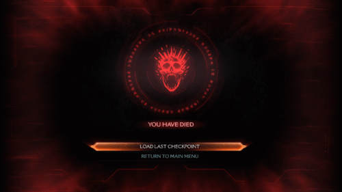 Game Over screenshot of Doom: The Dark Ages video game interface.