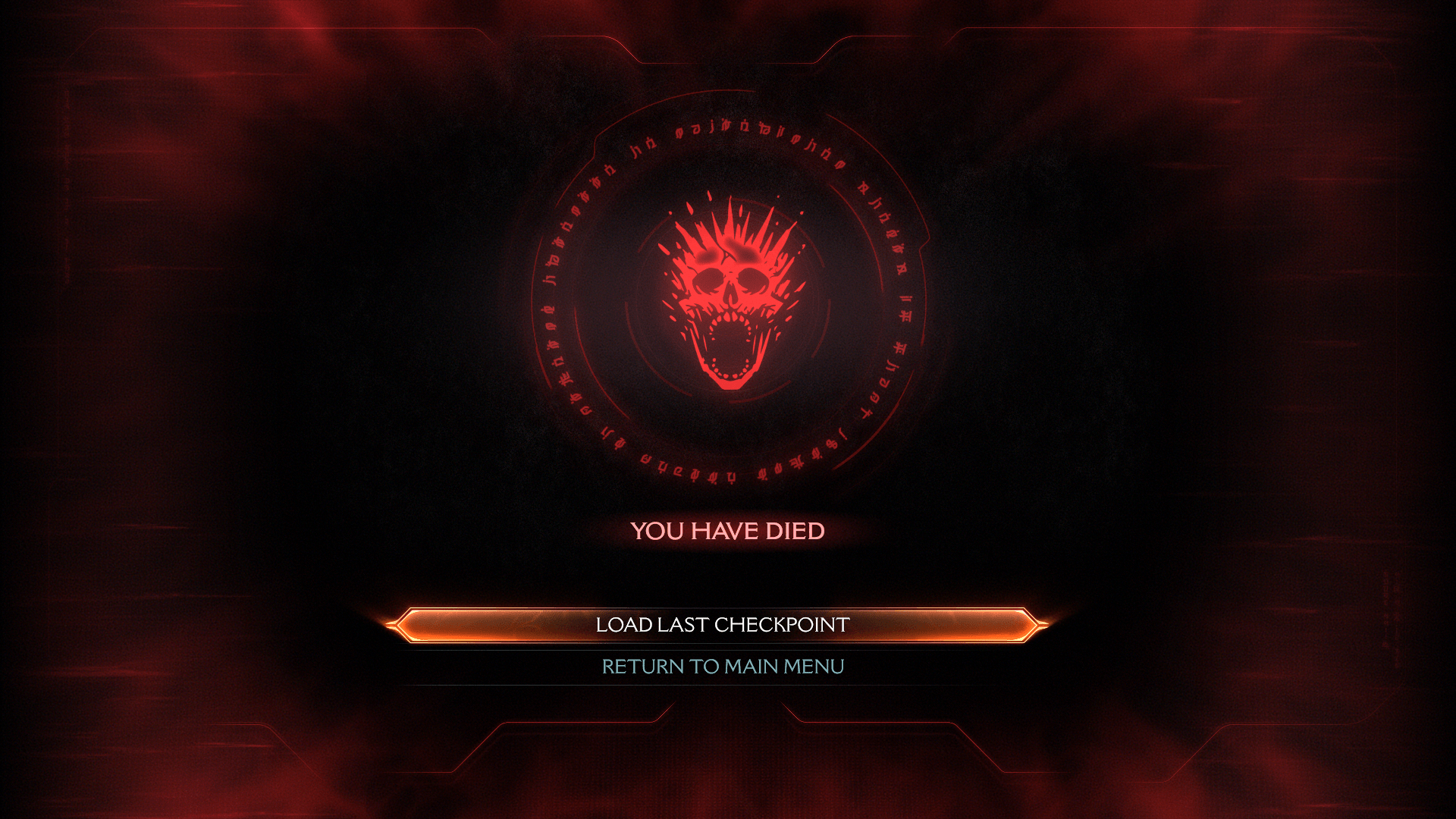 Game Over screenshot of Doom: The Dark Ages video game interface.