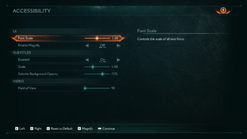 Accessibility screenshot of Doom: The Dark Ages video game interface.