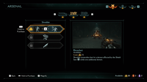 Arsenal screenshot of Doom: The Dark Ages video game interface.