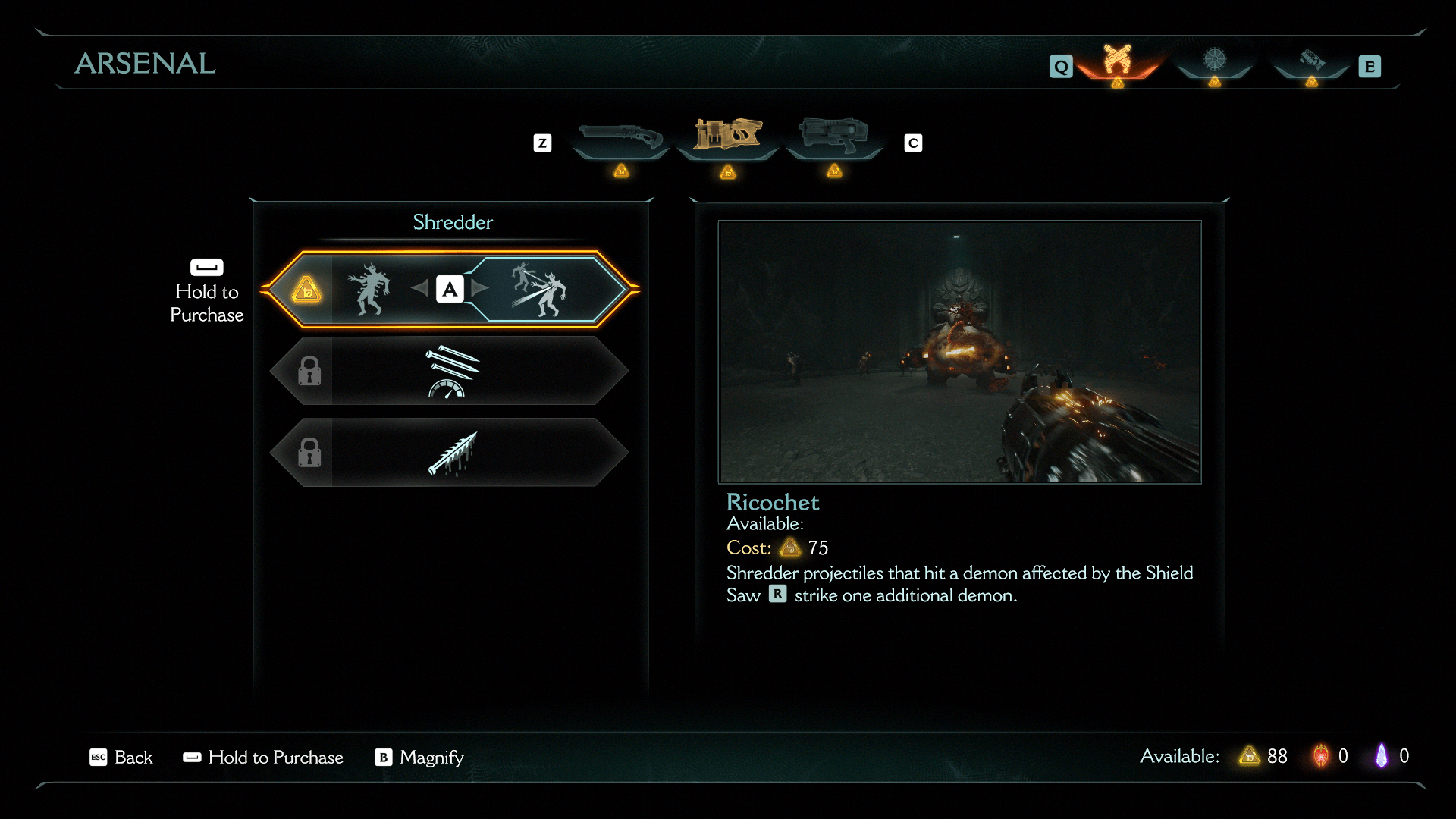 Arsenal screenshot of Doom: The Dark Ages video game interface.