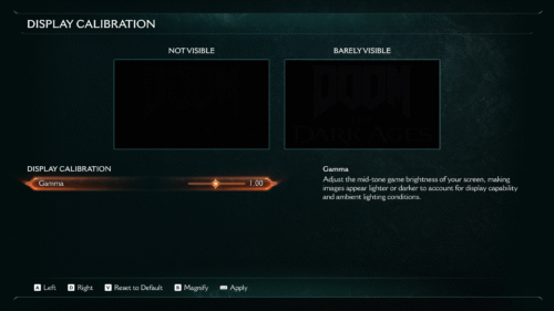 Brightness Setup screenshot of Doom: The Dark Ages video game interface.