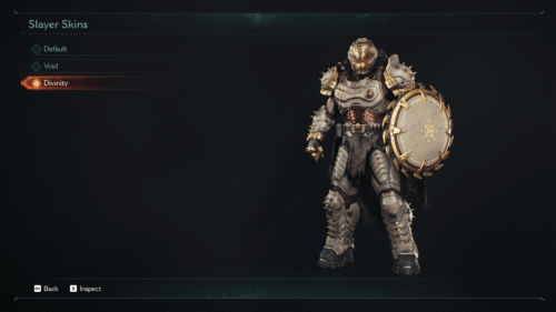 Character Skins screenshot of Doom: The Dark Ages video game interface.