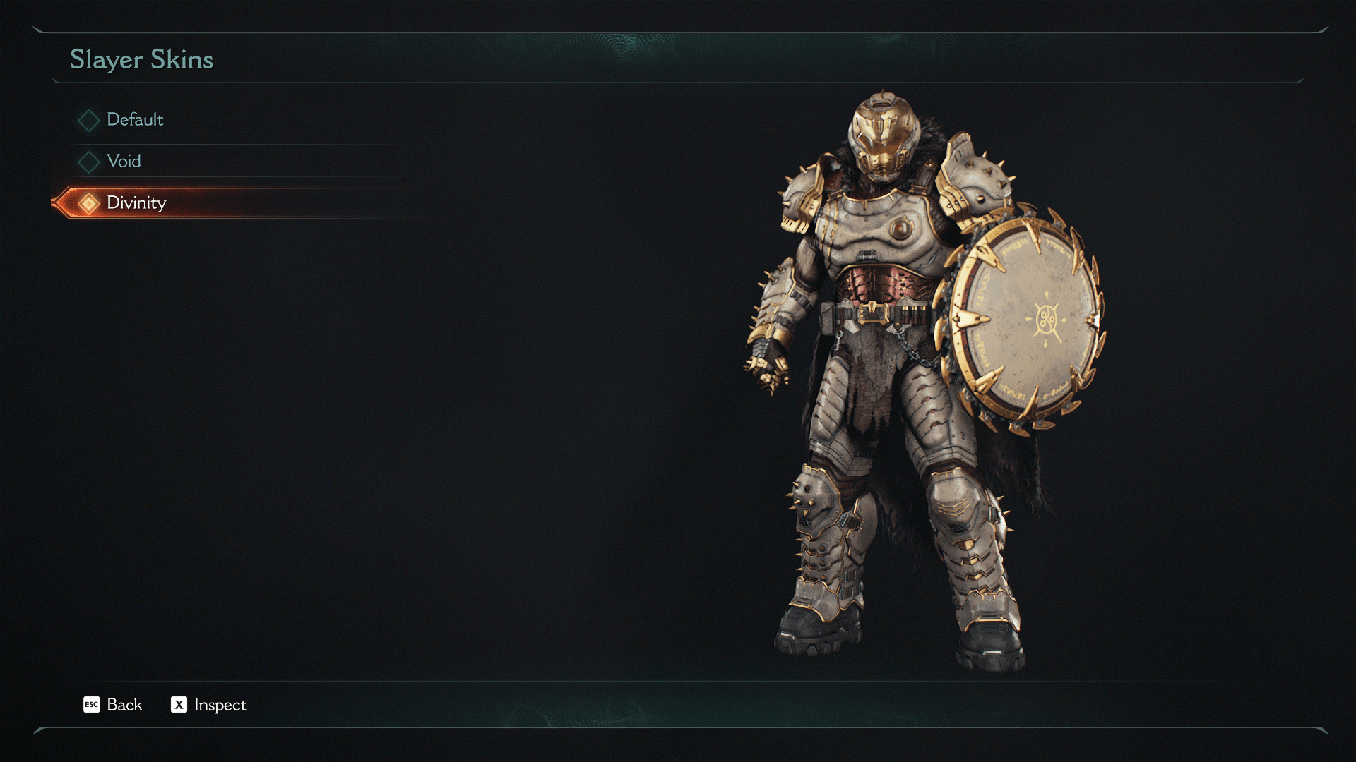Character Skins screenshot of Doom: The Dark Ages video game interface.