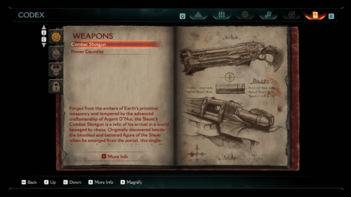 Codex screenshot of Doom: The Dark Ages video game interface.