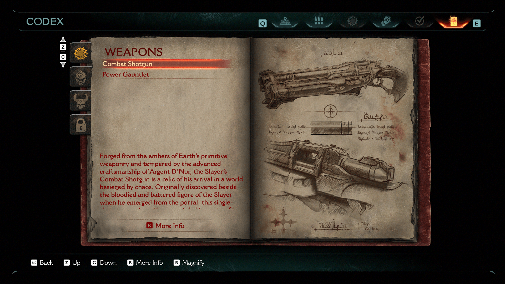 Codex screenshot of Doom: The Dark Ages video game interface.