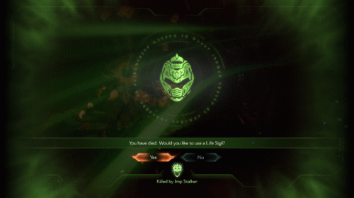 Game Over screenshot of Doom: The Dark Ages video game interface.