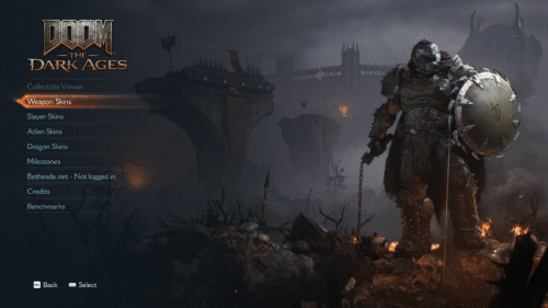 Main Menu screenshot of Doom: The Dark Ages video game interface.