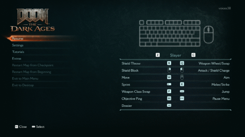 Pause screenshot of Doom: The Dark Ages video game interface.