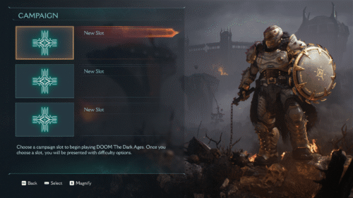 Save Slot screenshot of Doom: The Dark Ages video game interface.