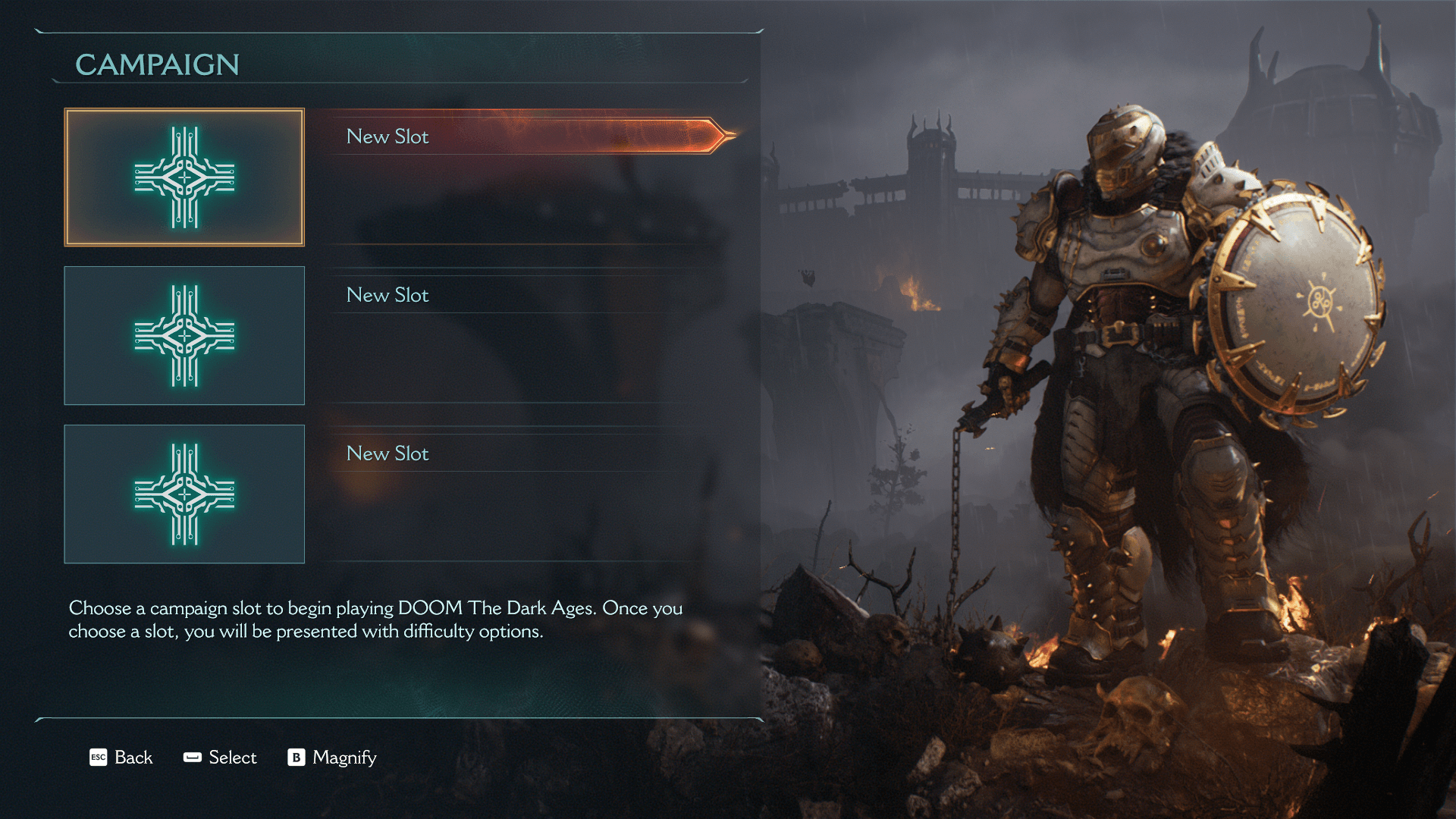 Save Slot screenshot of Doom: The Dark Ages video game interface.