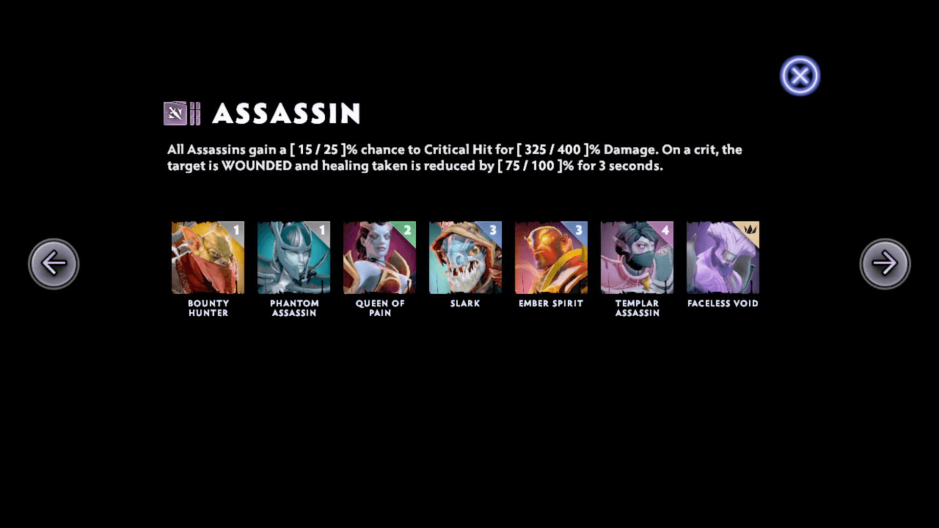Assassin screenshot of Dota Underlords Mobile video game interface.