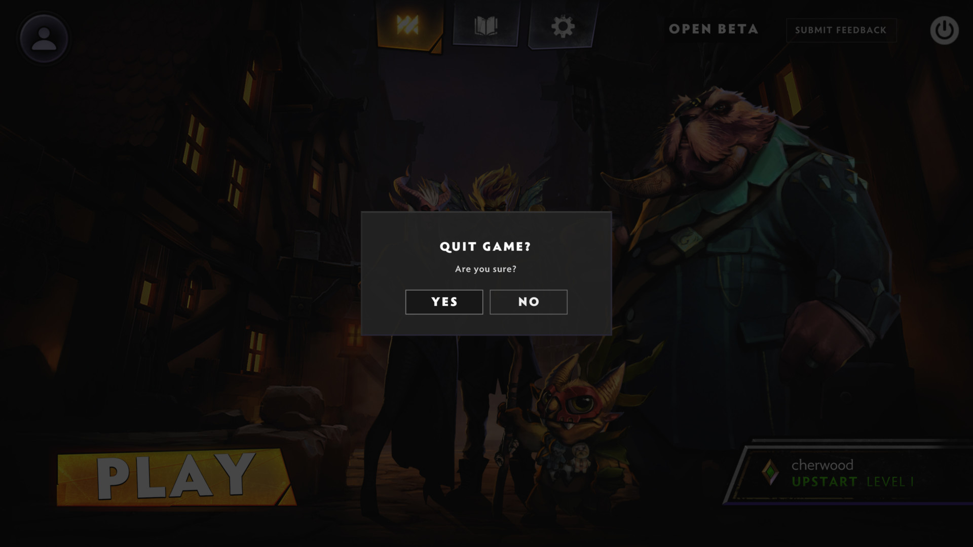 Quit game screenshot of Dota Underlords video game interface.