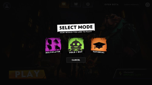 Select mode screenshot of Dota Underlords video game interface.