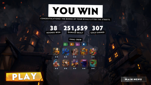 You win screenshot of Dota Underlords video game interface.
