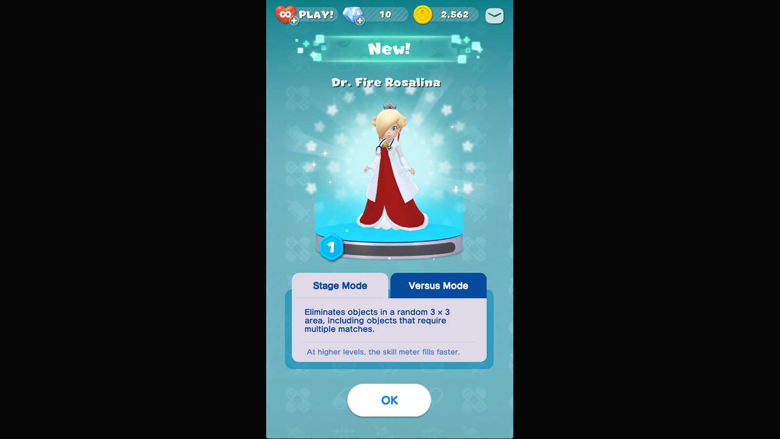 Reward - Character screenshot of Dr. Mario World video game interface.