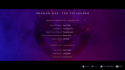Credits screenshot of Dragon Age: The Veilguard video game interface.